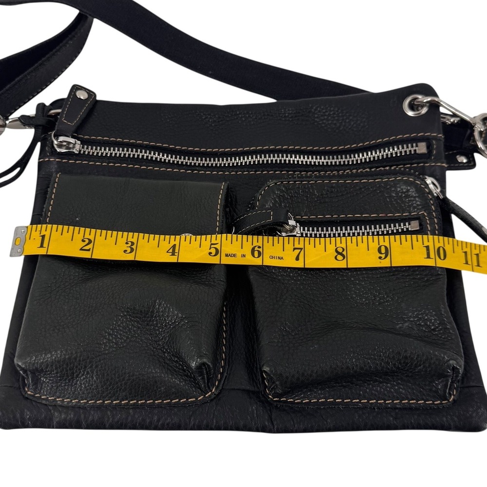 Vintage Fossil Black Pebbled Leather Multi Pocket Organizer Crossbody Bag - Picture 7 of 9